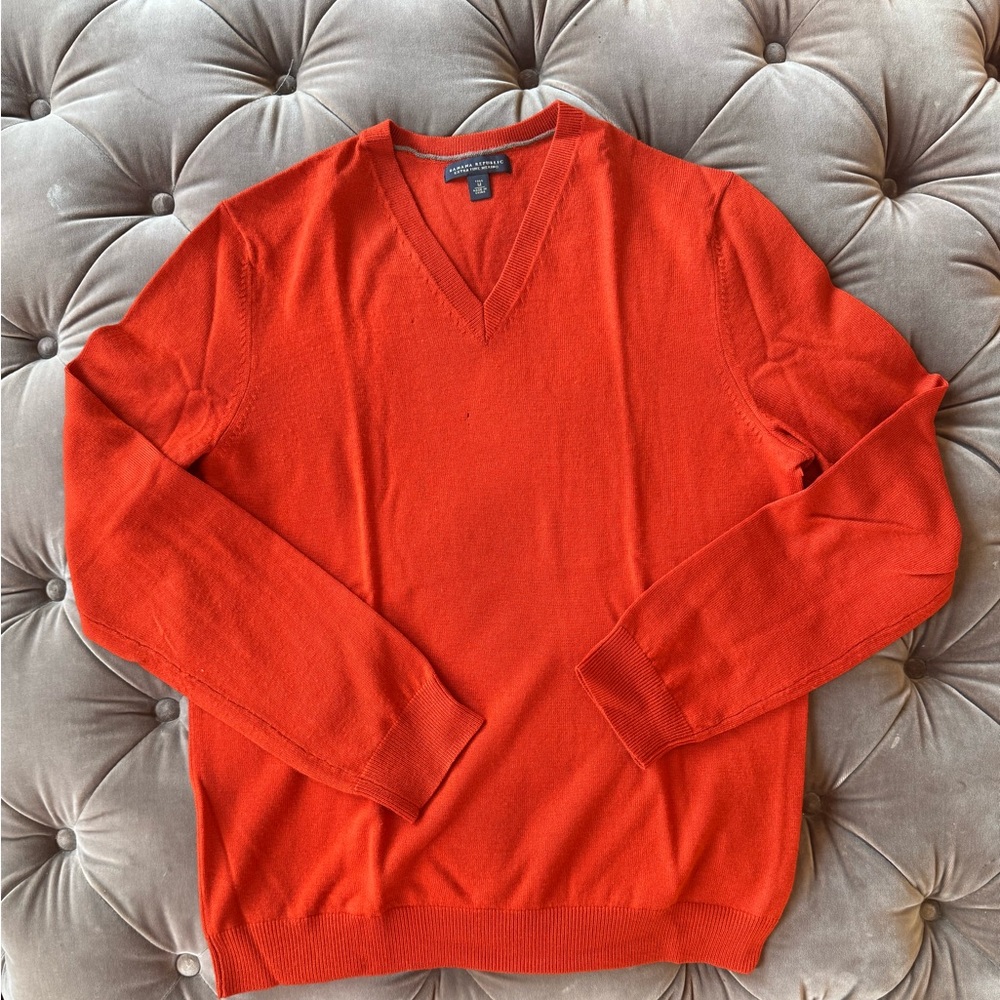 Banana Republic Burnt Orange V-Neck Merino Wool Sweater